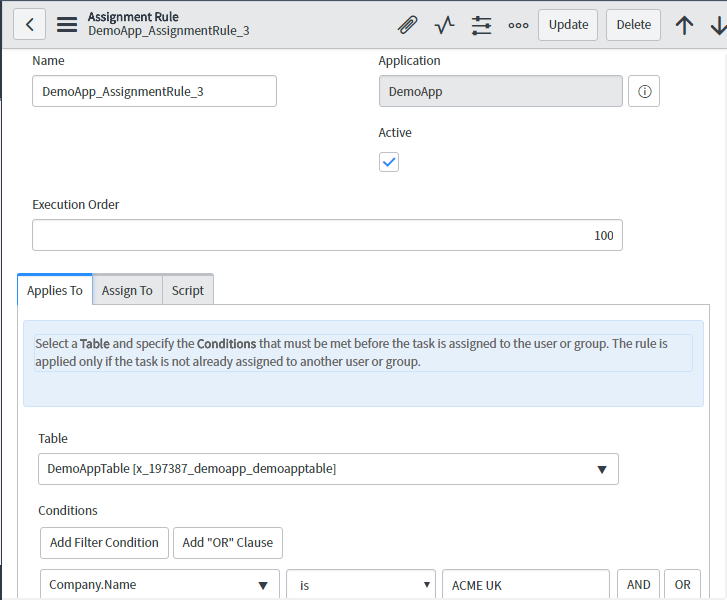 servicenow assignment rules script